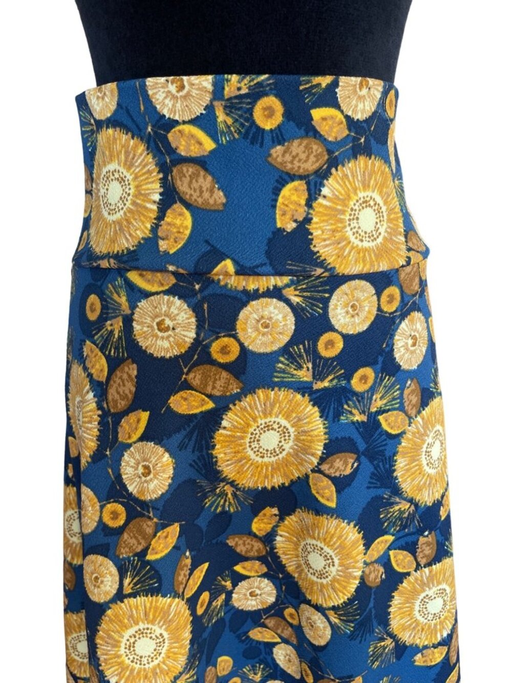 LuLaRoe Blue Sunflower Skirt Women's S Stretch Mid Length Yellow Floral - Picture 7 of 9